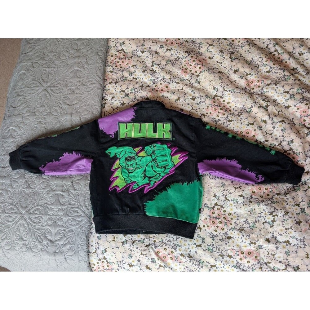 Vtg Y2K JH Design Marvel Hulk Racing Button Jacket Small 5/6 - Picture 5 of 10